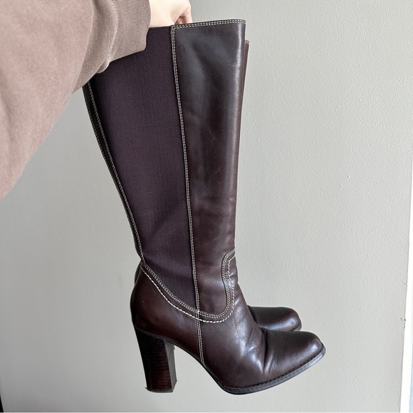 Franco Fortini Shoes - Franco Fortini Women Donna Mid-Calf Heeled Leather Boots, Y2K, Brown, Size 7.5M